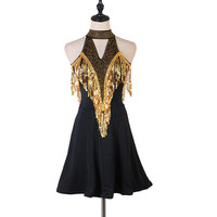 Robe de danse latine pour femmes en soie/coton à paillettes avec un beau design au dos pour la danse à trois pas pour adultes