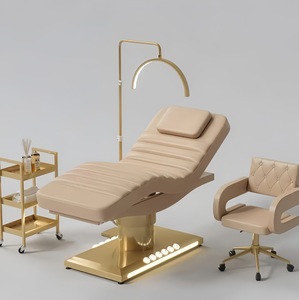 Table <span class=keywords><strong>de</strong></span> massage électrique <span class=keywords><strong>de</strong></span> luxe Xinman en cuir chocolat marron, trois moteurs, pour salon <span class=keywords><strong>de</strong></span> beauté et extensions <span class=keywords><strong>de</strong></span> cils - Product Image 2