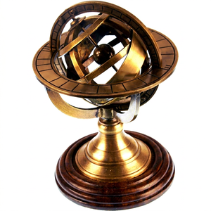 5" Nautical Brass Armillary Sphere World Globe Rosewood Base Table Decor Gift handcrafted nautical decor - Product Image 1