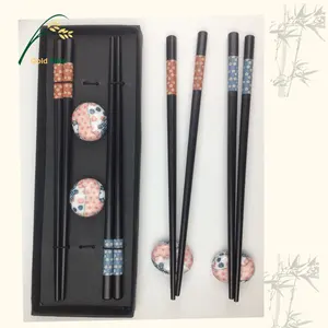 Bâtonnets de sushi réutilisables baguettes personnalisées en bois avec ensemble cadeau de repos en céramique