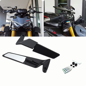 <span class=keywords><strong>Espejos</strong></span> <span class=keywords><strong>Retrovisores</strong></span> Universales Ajustables para Motocicleta en Negro con Alerón Lateral tipo Ala para Z900 Z650 F900R - Product Image 1