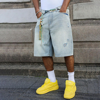 DiZNEW 2026 Short en jean baggy pour homme, délavé clair, style simple, idéal pour l'été
