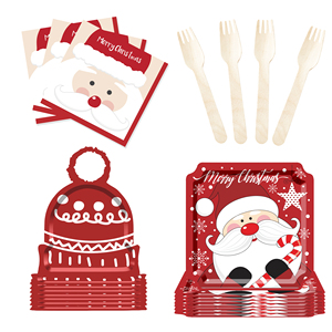 DAMAI Christmas Red Santa Plates Xmas Special-shaped Disposable Paper Plates Cups Napkins for Holidya <b>Table</b> Decoration - Product Image 5