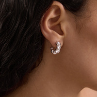 Pendientes de Media Aro con Circonita Cúbica Transparente, Bisel de Acero Inoxidable con Baño de Oro de 18k PVD, Hipoalergénicos, Joyería de Moda para Mujer