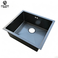 Évier de cuisine carré simple en acier inoxydable 304 brossé noir, fait main, 50*45cm, à encastrer, moderne et intelligent