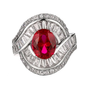 Best Seller Wholesale Fashion Jewelry Eco-friendly Copper Oval Cut 8*10mm Red Zircon Vintage Hand Designer <b>Rings</b> for Bulk Retail - Product Image 1