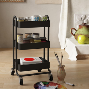 3-Tier Storage Cart Rolling <b>Trolley</b> Cart Metal Utility Shelves with <b>Wheels</b> and Handles for Kitchen <b>Makeup</b> <b>Trolley</b> Cart - Product Image 3