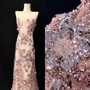 Tissu brodé 3D fait à la main pour robes de mariée Motif appliqué tricoté déformé par ordinateur pour les filles - Product Image 2