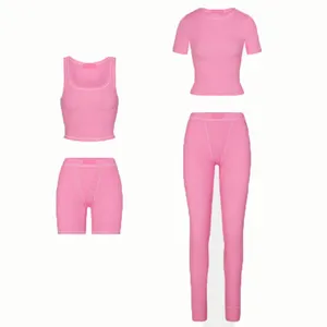 Plus-Größe individuelles Logo bequemes Baumwolloberteil mit Legging Loungewear Damen-Sets Baumwolle gerippte Loungewear Zwei 2-teiliges Set für Damen