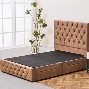 Marco de cama marrón moderno Tapicería de terciopelo suave Diseño de <span class=keywords><strong>cabecero</strong></span> con mechones profundos con cajones de almacenamiento - Product Image 2