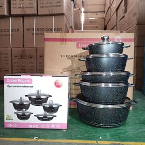 Ensemble de 10 casseroles antiadhésives, résistantes au four et au lave-vaisselle, avec couvercles en verre, en aluminium, pour tous types de cuisinières - Product Image 1