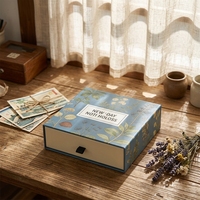 Boîtes de rangement personnalisées avec logo, motif floral bleu, emballage cadeau de luxe imprimé botanique, boîtes coulissantes en carton, vente en gros