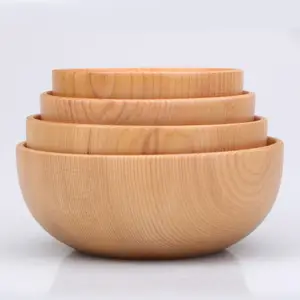 रचनात्मक लकड़ी का कटोरा सेट 4-टुकड़ा चावल का कटोरा सूप सेट थोक अनुकूलन योग्य लोगो