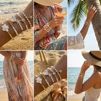 Bracelet d'été bohème fait main RINHOO pour femme, avec perles, étoile de mer, coquillage, perle et corail, bijoux océaniques superposés