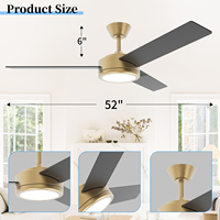 Ventilateur de plafond silencieux à moteur DC réversible doré de 52 pouces avec télécommande, économie d'énergie