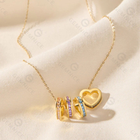 Collier avec pendentif coulissant en forme de cœur en argent 925, chaîne pavée dégradée, bijou romantique avec perle intercalaire pierre de naissance Gemnel
