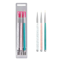 Vente directe usine – Lot de 3 pinceaux professionnels pour nail art à manche métallique à rayures françaises, outils écologiques pour peinture gel