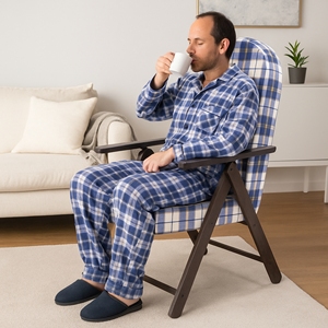 Poltrona Tradizionale SIENA MOLISANA in Legno di Noce con Pelle Genuina Blu e Bianca Comoda Poltrona per Casa e Ufficio - Product Image 4