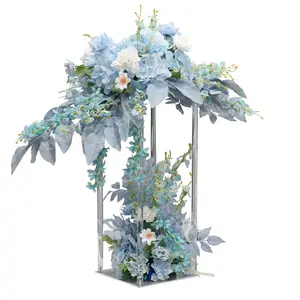 Baru bening akrilik bunga berdiri pernikahan hiasan tengah meja persegi bunga tampilan kristal berdiri untuk pernikahan