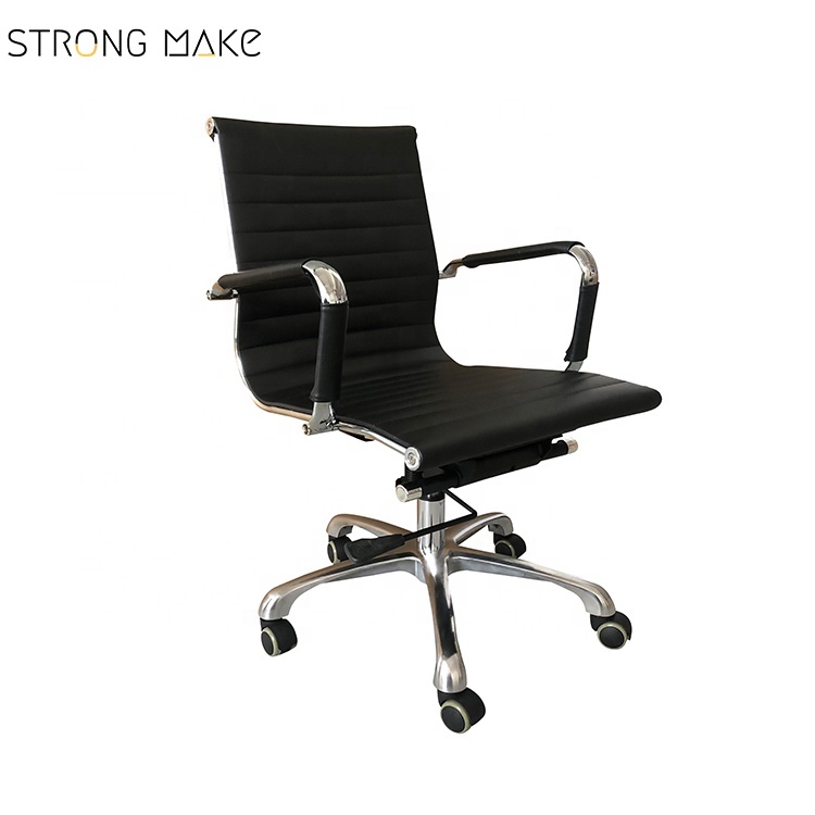 Swivel mid back armless ribbed Designer office chair leather soft leather executive office chair