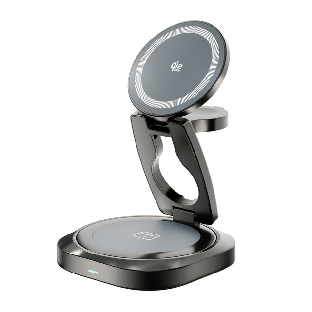 .2 Y329 3-in-1 Magnetic Wireless Power Bank Charger Zinc Alloy 360 Rotating Stand for iPhone Watch & for up to 25W