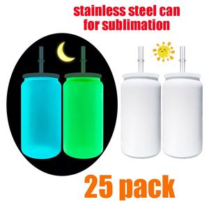 Cadeaux d'Halloween : Gobelets en acier inoxydable de 16 oz en forme de canette de bière lumineuse, vierges pour sublimation - Product Image 2