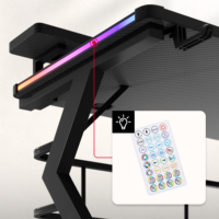 Bureau de jeu en fibre de carbone de 120 cm avec éclairage RGB, support d'écran, hub USB, support pour casque et porte-gobelet, table de jeu pour ordinateur, bureau à domicile, salle de jeux