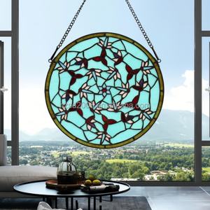 Paneles Colgantes de Vidrio Estampado con Flores Azules Marinos Estilo Tiffany de 12 Pulgadas, Estructura Sólida, para Cocina, Dormitorio, Sala de Estar, 3 mm - Product Image 1