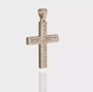 Luxe 14K Or Jaune 3D Croix Pendentif Élégant Hip Hop Conception Princesse Coupe Simulé 925 En Argent Sterling Fine Pendentifs Charmes - Product Image 1