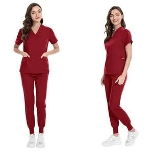 Combinaison de travail pour femmes, 14 couleurs, gommage facial, haute qualité, poche, col en V, deux pièces, uniforme de médecin, infirmières, vêtements de travail d'hôpital, épais - Product Image 3