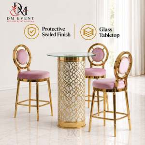 Table de cocktail en acier inoxydable doré avec colonne en treillis diamanté et cadre scellé par la vitrification pour événements de mariage, hôtels, bars et lieux événementiels - Product Image 1