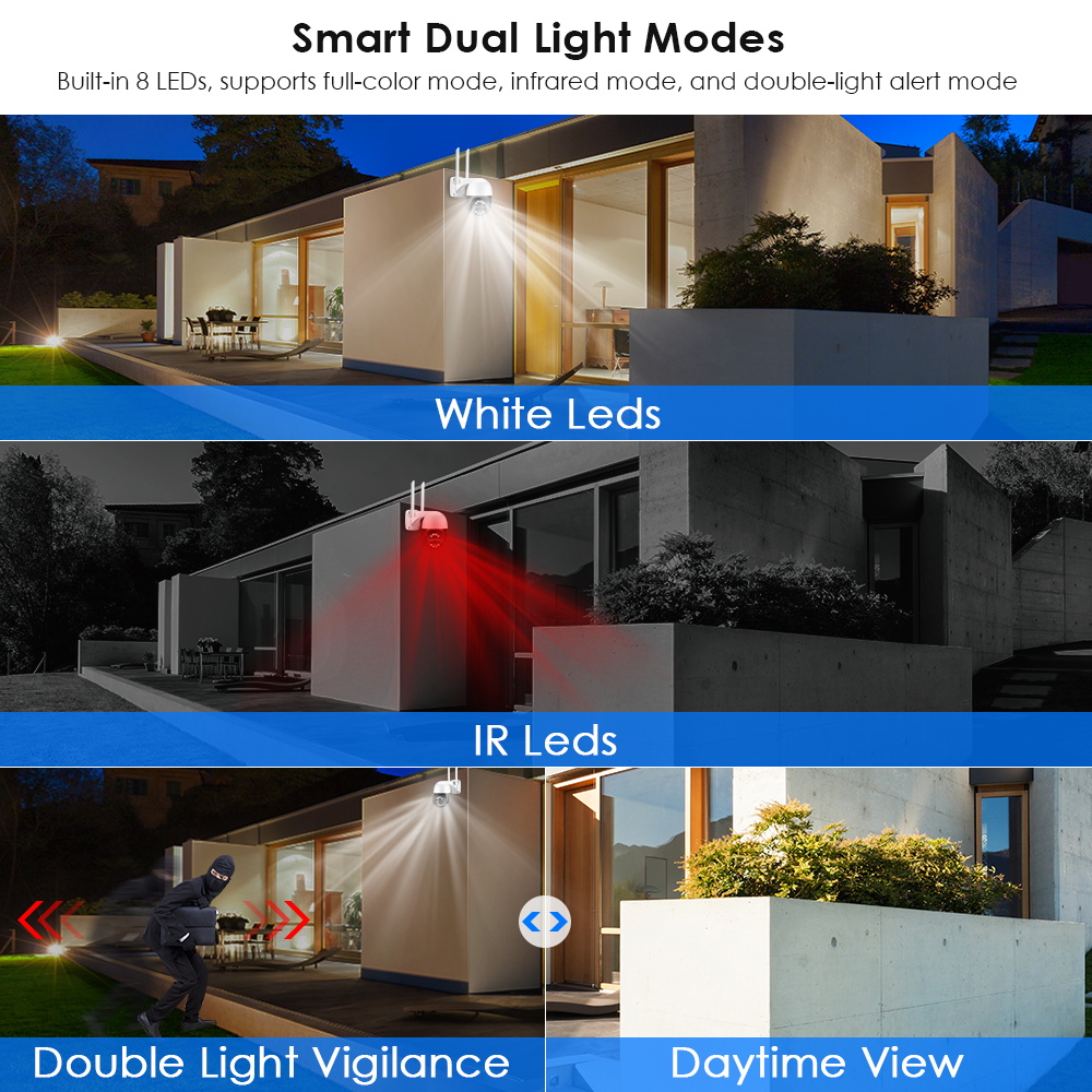 BESDER 4MP+4MP Dual Lens Wireless PTZ Camera Smart Home Colorful Night Vision Waterproof 8X CCTV Camera