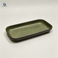 Assiettes plates rectangulaires en céramique émaillée verte de haute qualité pour restaurant, idéales pour les steaks, les fêtes et l'usage domestique