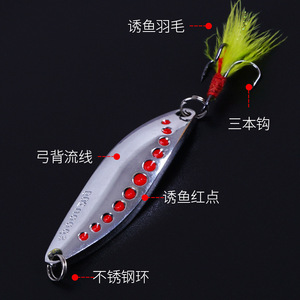 Leurre de pêche en eau douce, leurre artificiel métallique bionique pour la pêche au bar, leurre dur avec points rouges et plumes attractives - Product Image 1