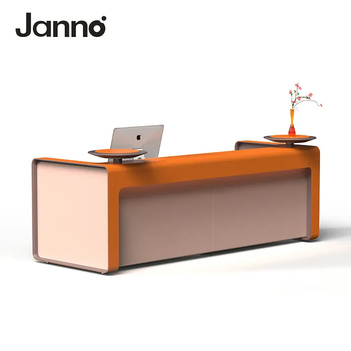 Janno Meja Penampilan Modern Bahan Kulit Oranye, Meja Resepsionis Kantor Kustom