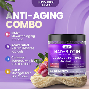 NAD + Resvératrol Berberine Biotine Gummy Collagen Kératine Zinc Vitamine K2 D3 Gommes pour la santé des cheveux et des ongles - Product Image 4