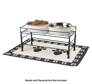 Support en acier pour gamelle de chien de taille moyenne, noir, avec rangement pour deux bols de 8 pouces de diamètre - Product Image 1