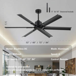 Ventilador de Techo Industrial Comercial Moderno para <span class=keywords><strong>Gimnasio</strong></span>, 52/60/72/84/96/120 Pulgadas, Alto Flujo de Aire, Aspas de Aluminio, Motor BLDC - Product Image 2