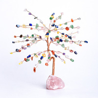 Ornement HZ en cristal violet rose, base en pierre brute, artisanat en fluorite verte, décoration de bureau à domicile, arbre en cristal naturel en gros