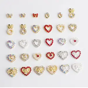 New Arrival Nail Art Rhinestone Charms Love Heart 3D Crystal Valentines Day Nail Charm