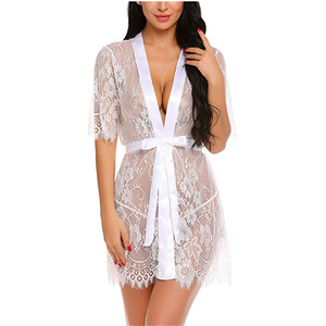 Chemise de nuit transparente en dentelle romantique et sexy pour femme, avec string, respirante, légèrement gainante, taille XL, vente en gros ODM - Product Image 6