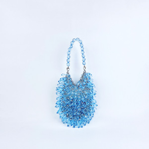 Sac à main en forme de goutte d'eau, petit sac fourre-tout perlé fait main, sac seau en acrylique tricoté avec perles de cristal ajourées pour banquet - Product Image 4