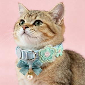 Collier pour chat mignon avec broderie florale et nœud, réglable, en polyester doux, avec pendentif perle pour chats et petits animaux - Product Image 3