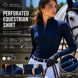 Camisa Ecuestre Personalizada para Mujer, Perforada, Manga Larga, Protección UV, Transpirable, Elástica en 4 Direcciones, con Cierre de Cremallera de 1/4 - Product Image 3
