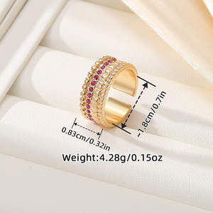 Vintage Open Back Ring With Zircon Beads Pave Setting Women's Fashion Party Jewelry Rose Red Emerald Green Dark Green Peach - Product Image 2