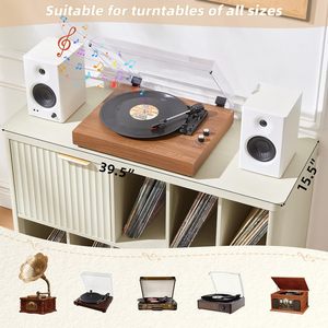 <span class=keywords><strong>Meuble</strong></span> multimédia stéréo moderne et large avec rangement en bois rainuré pour vinyles, <span class=keywords><strong>meuble</strong></span> d'appoint fonctionnel pour platine <span class=keywords><strong>vinyle</strong></span>, idéal pour les salons confortables - Product Image 5