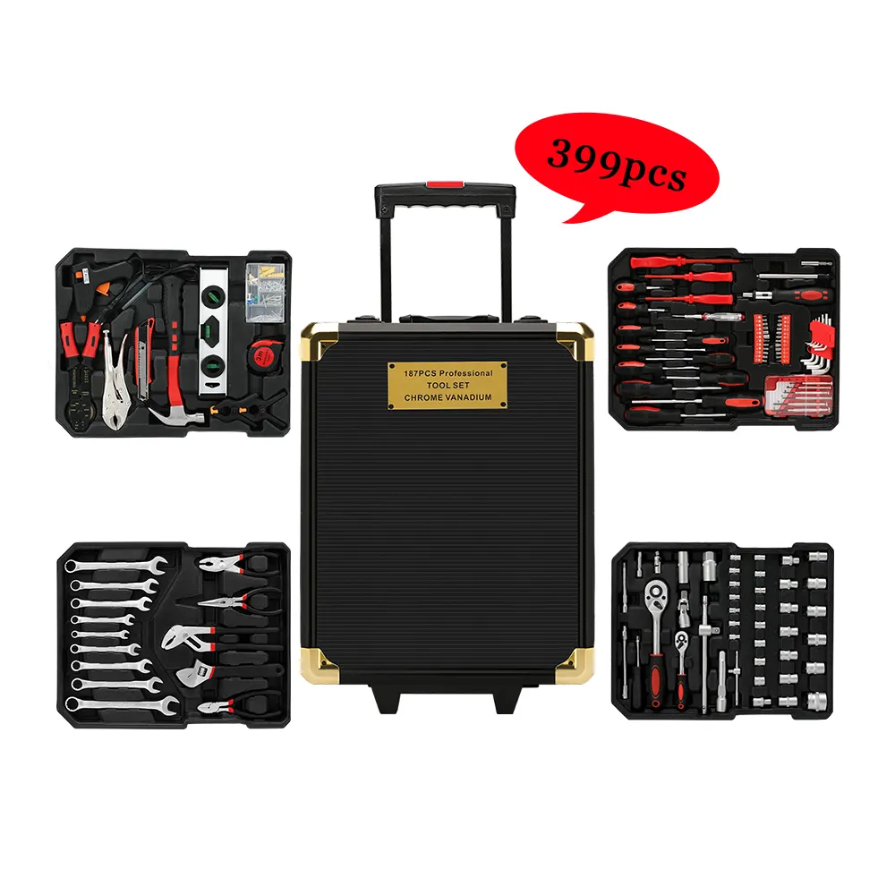 Professional essential automotive tool kit 399 PCS goodking hardware hand tool suitcase tool kit for electrical