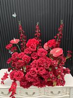 Arco de Flores Artificiales de Hortensias Rojas, Arreglo Floral Artificial de Hortensias y Orquídeas Rojas, Duradero, de Alta Calidad, para Bodas