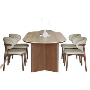طقم طاولات وكراسي طعام بيضاوية خشب مصمت فاخرة بتصميم عصري منتصف القرن، 4 أو 6 مقاعد، أثاث مطبخ كامل - Product Image 3