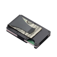 Dompet Minimalis untuk Pria - Dompet Klip Uang Logam Aluminium Tipis, Tempat Kartu Serat Karbon, Pemblokir RFID, Klip Uang Tunai